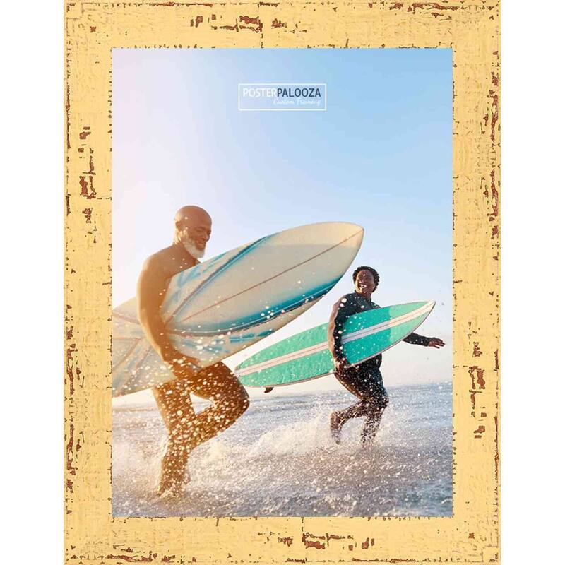 38x26 Shabby Chic / Farmhouse Yellow Wood Picture Frame UV Acrylic